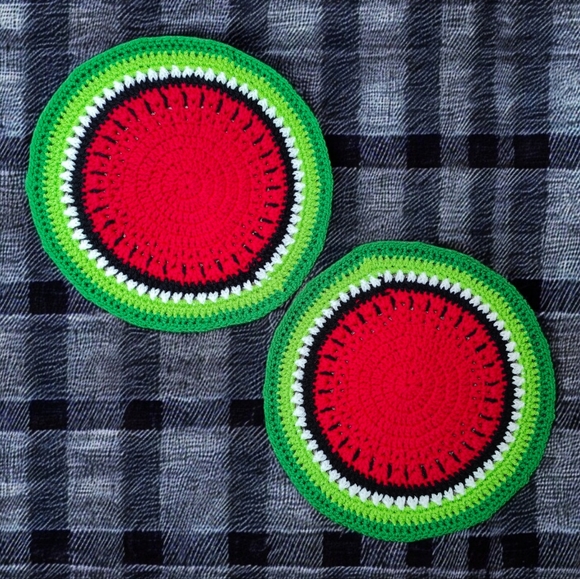 Handmade Crochet Watermelon Picnic Table Decor - Picture 1 of 4